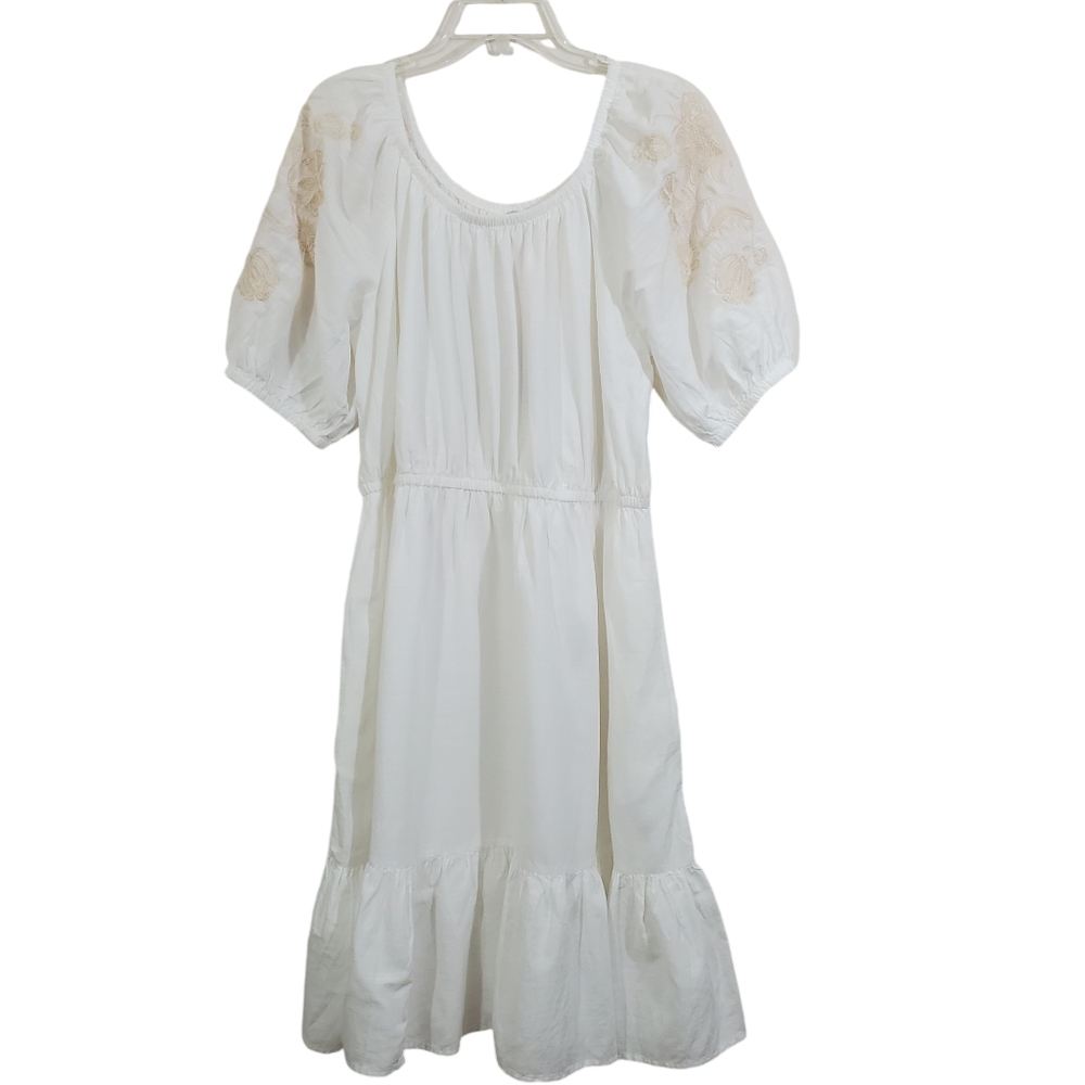Knox Rose White Puff Sleeve Tiered Midi Dress